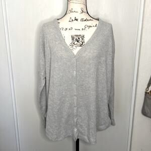Colsie Gray Thermal Long Sleeve Button Down Top Size XL